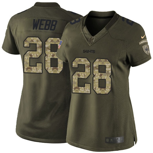 Women's Limited B.W. Webb Nike Jersey Green - #28 Salute to Service NFL New Orleans Saints